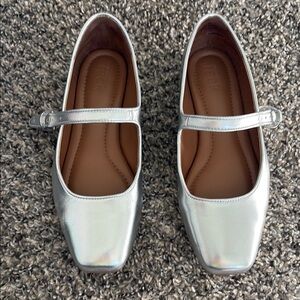 Silver Mary Jane Flats
